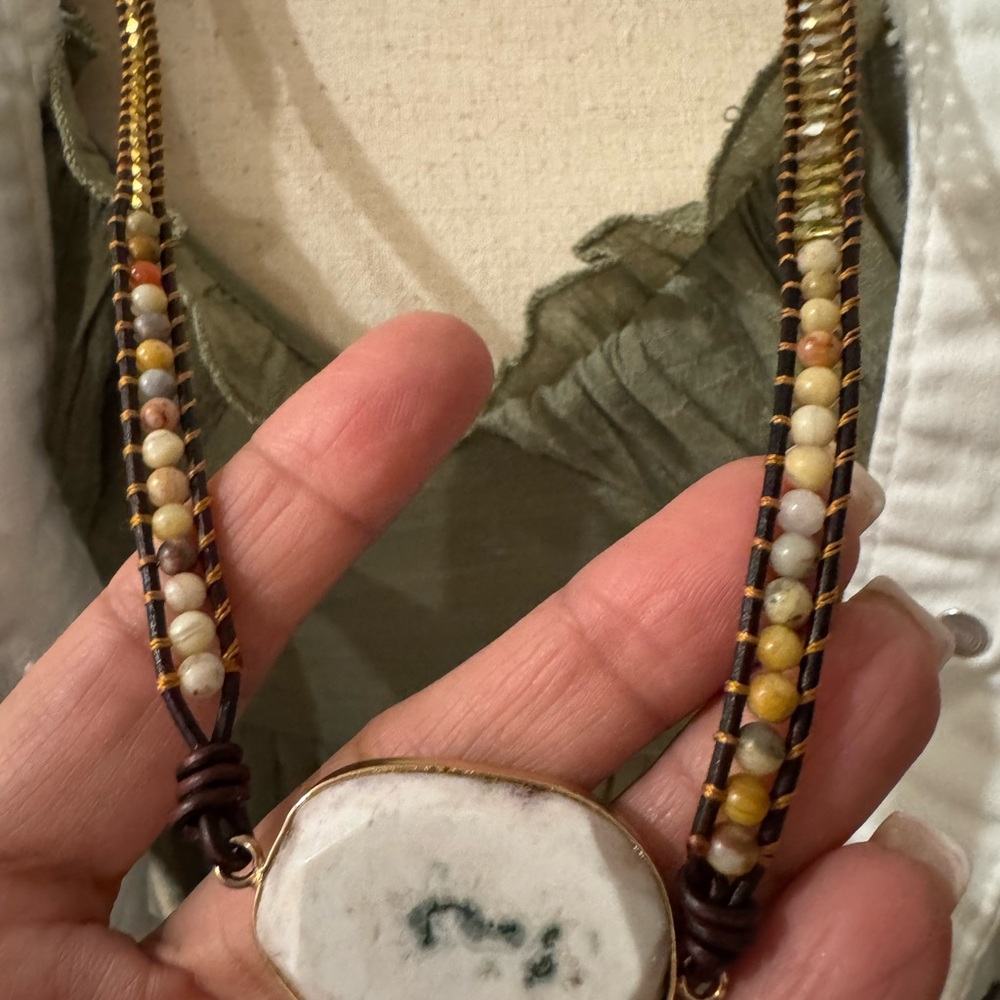 Artisan Beaded Necklace with Stone Pendant
